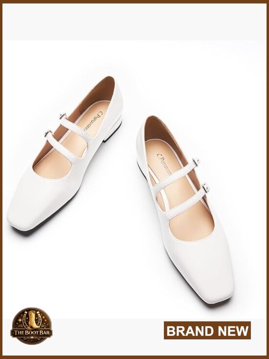 Shoes - Women's Mary Jane Ballet Flats Square Toe Block Heel Adjustable Straps